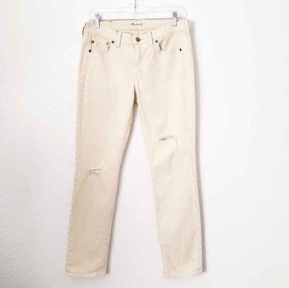 Madewell Denim - Madewell Cream Distressed Mid Rise Jeans 27
